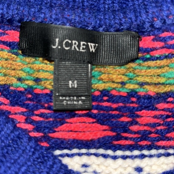J Crew Fair Isle Sweater Blue/Multi-color LambsWool Crew Neck (SZ.M) - Picture 2 of 7